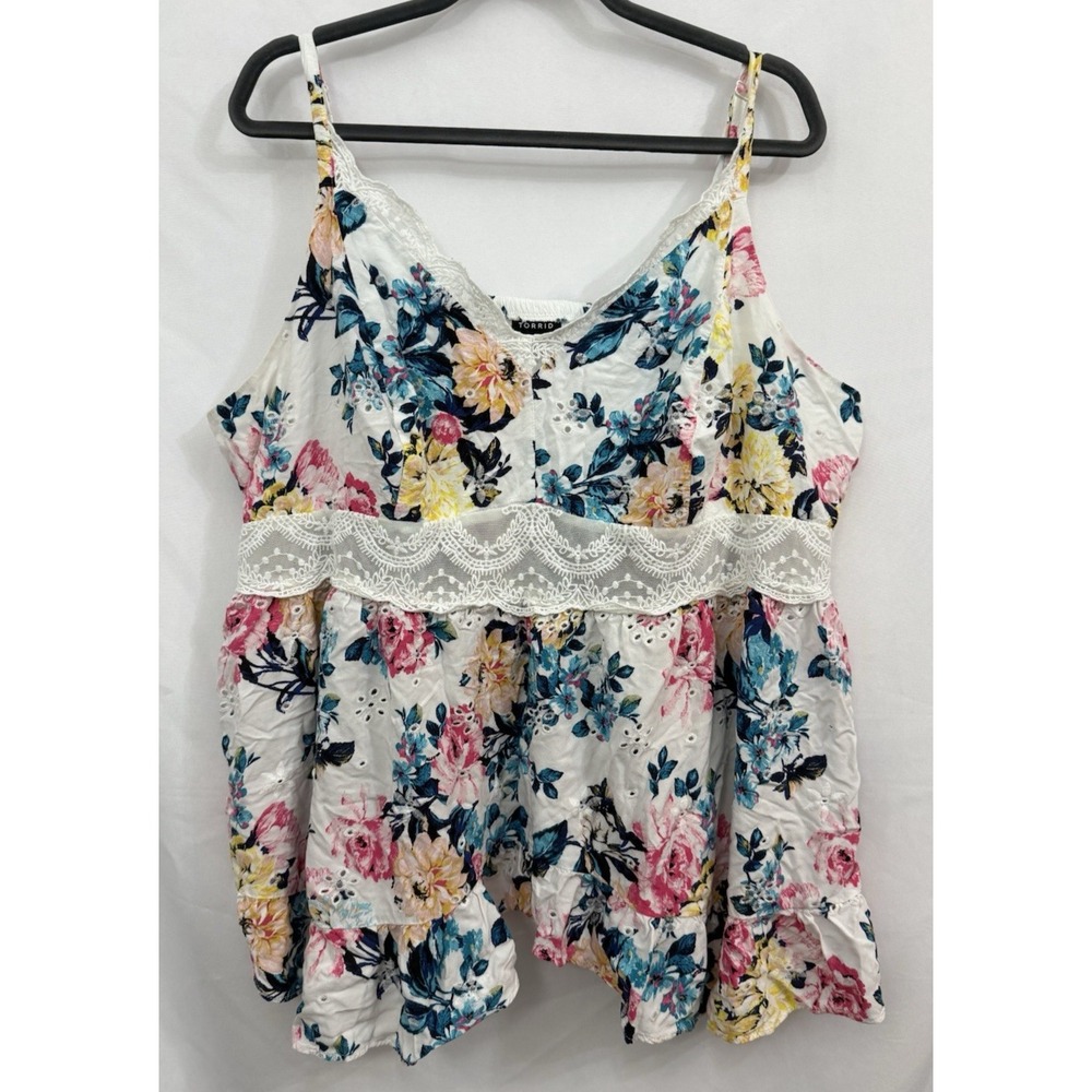 Torrid Babydoll Floral Cami Top Lace Trim Eyelet Womens Size 4X‎ Summer Beach